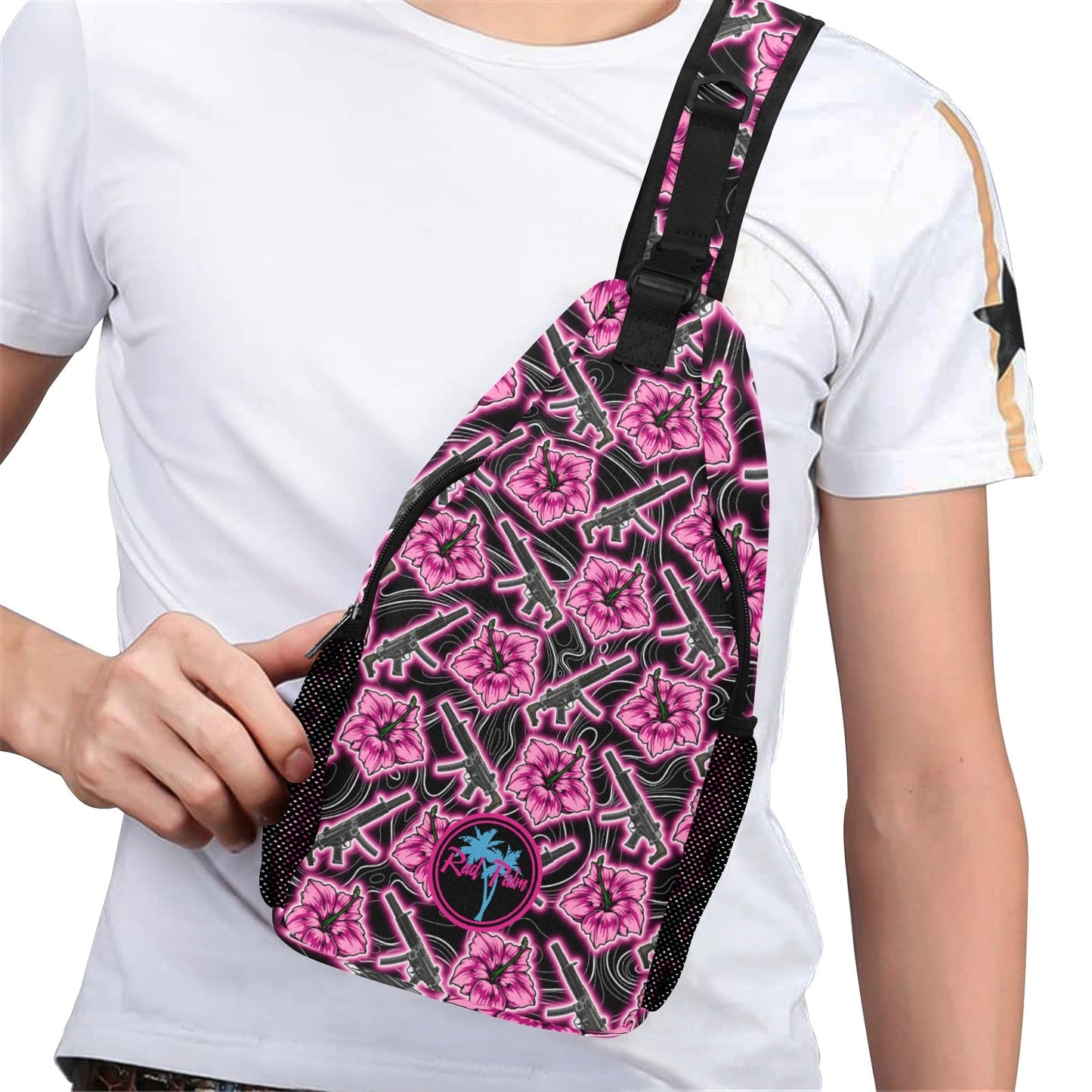 High Capacity Hibiscus Black Neon Sling Bag