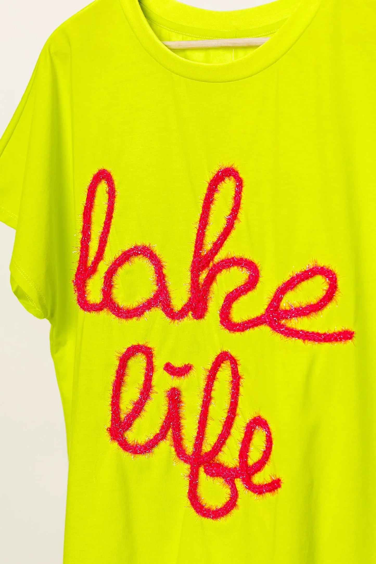 BiBi Metallic Letter Short Dolman Sleeve Top