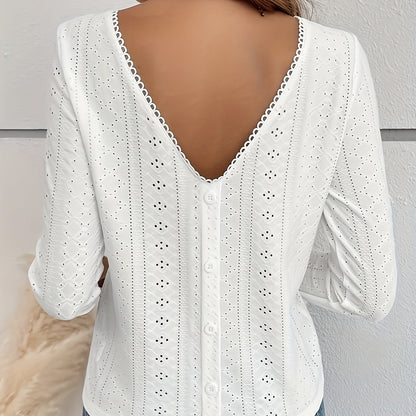 Women’s Eyelet Embroidered Button-Back T-Shirt