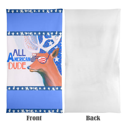 All American Dude with Deer Blue Beach Towel - size 31" x 71"