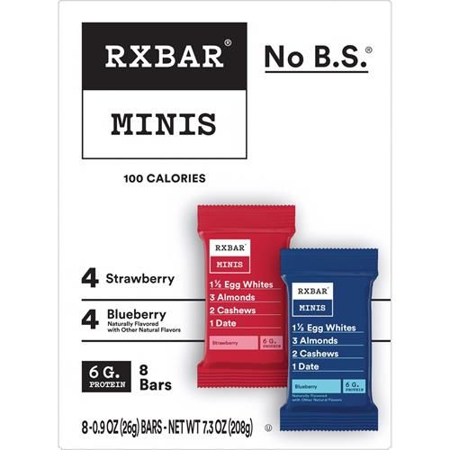 Rxbar Minis Protein Bars, Gluten Free Snacks, Breakfast Snacks, Variety Pack, 7.3Oz Box (8 Bars)