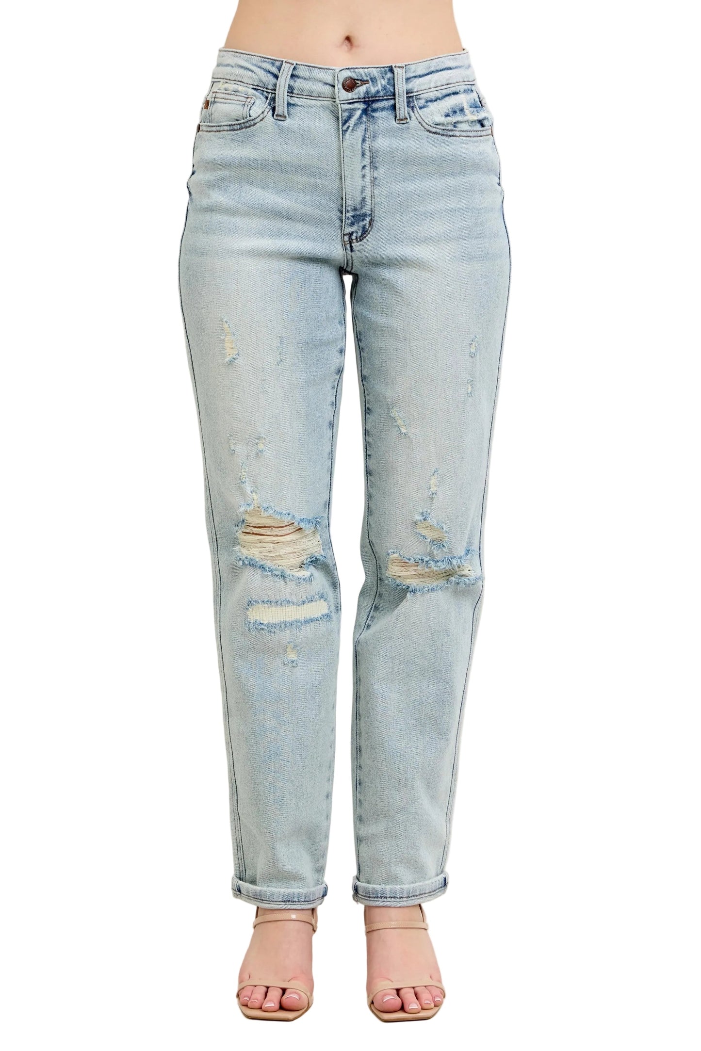 Full Size Mr. Repair Stitch Detail Destroy Single Cuff Bf Jeans Plus Size