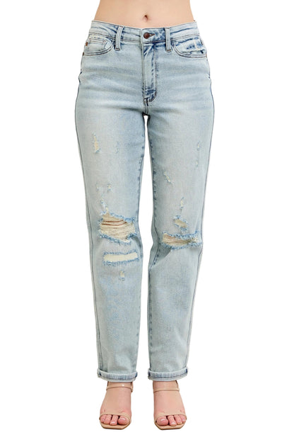 Full Size Mr. Repair Stitch Detail Destroy Single Cuff Bf Jeans Plus Size