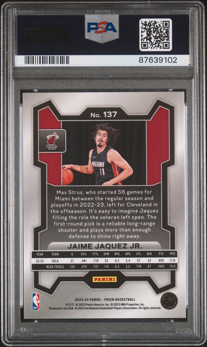 Graded 2023 Panini Prizm Jaime Jaquez Jr #137 Rookie RC Basketball Card PSA 10 Gem Mint