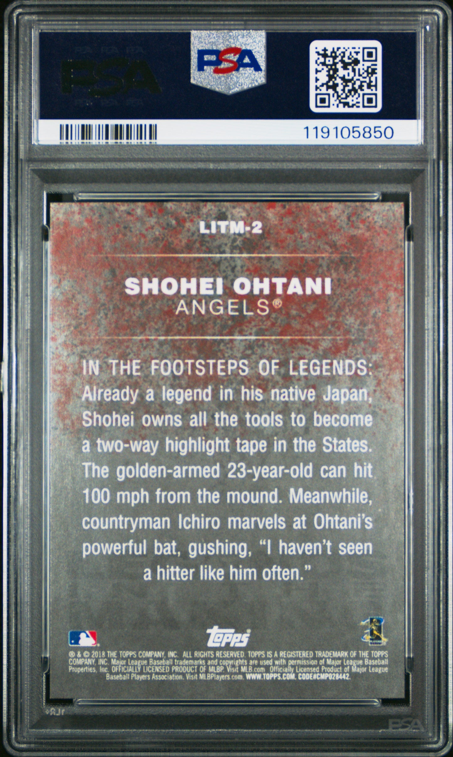 Graded 2018 Topps Update Shohei Ohtani #2 Legends In The Making Rookie RC Baseball Card PSA 10 Gem Mint