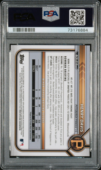 Graded 2022 Topps Bowman Chrome S/E Henry Davis #BCP210 Prospects Rookie RC Baseball Card PSA 10 Gem Mint