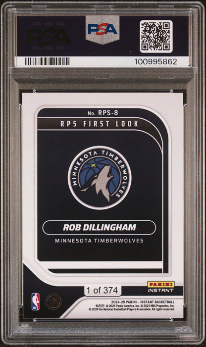 Graded 2024 Panini Instant NBA Rob Dillingham #8 RPS First Look Rookie RC Basketball Card PSA 9 Mint