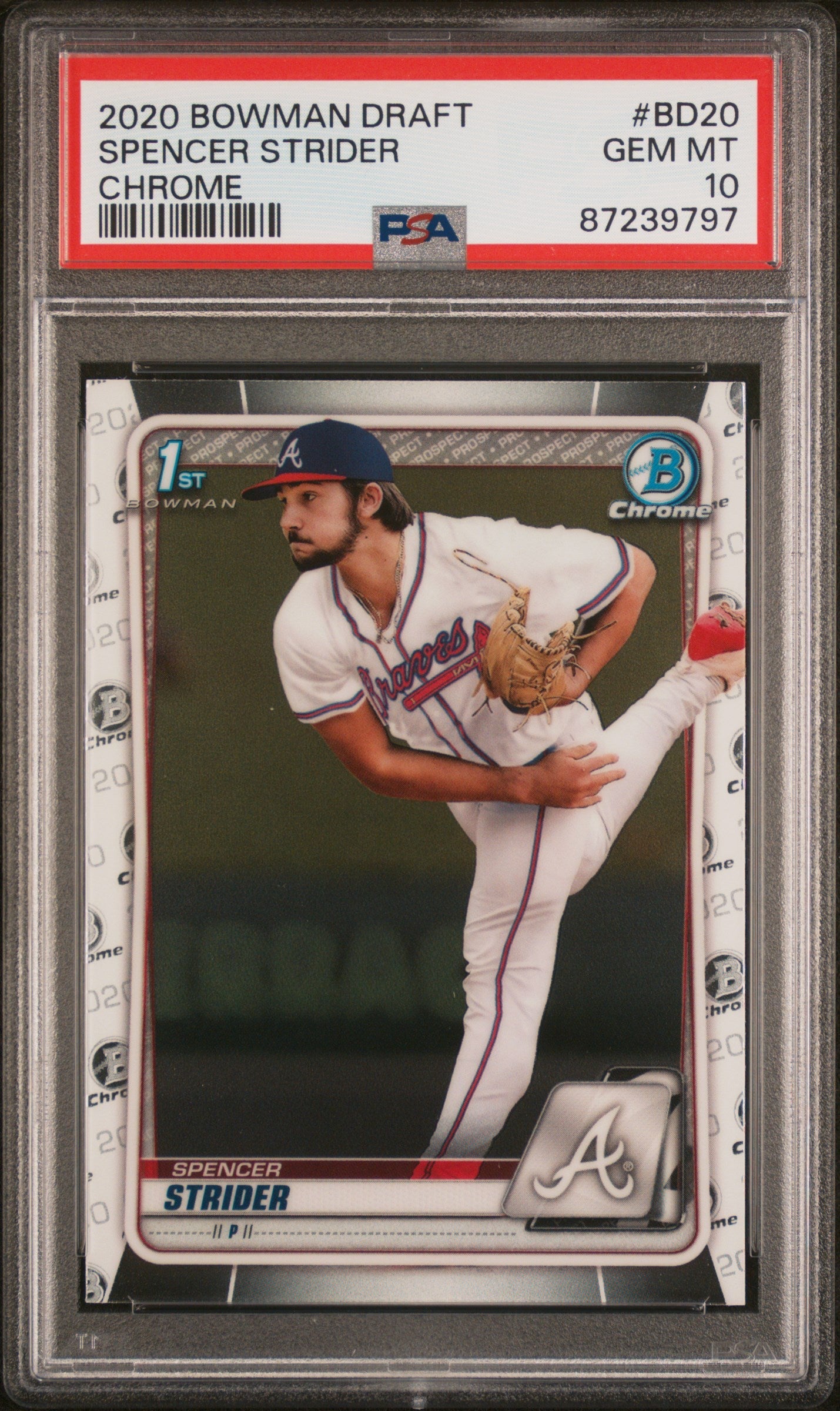 Graded 2020 Topps Bowman Draft Spencer Strider #BD20 Chrome Rookie RC Baseball Card PSA 10 Gem Mint