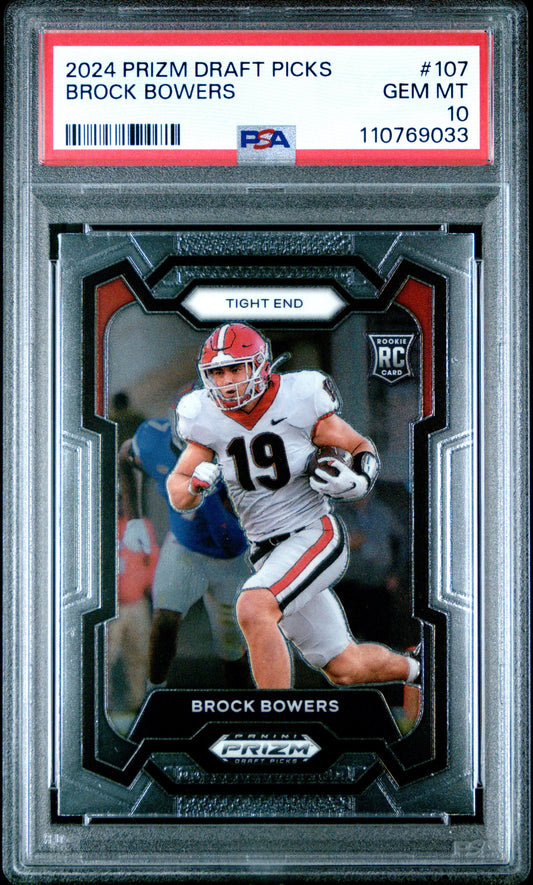 Graded 2024 Panini Prizm Draft Picks Brock Bowers #107 Rookie RC Football Card PSA 10 Gem Mint