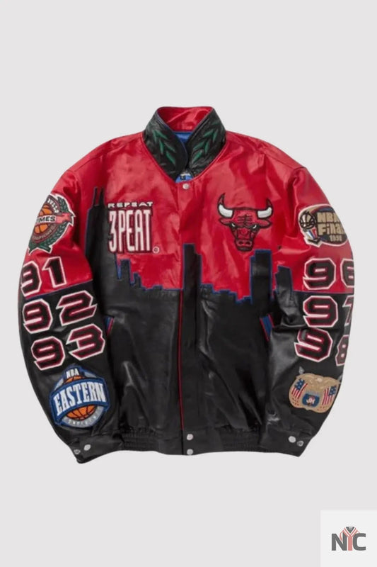 3 Peat Chicago Bulls Leather Varsity Jacket