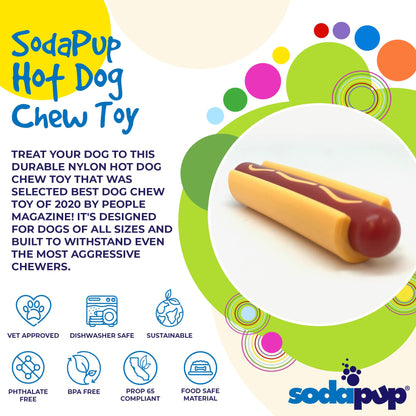 Hot Dog Nylon Dog Toy for Aggressive Chewers | USA Made | SodaPup