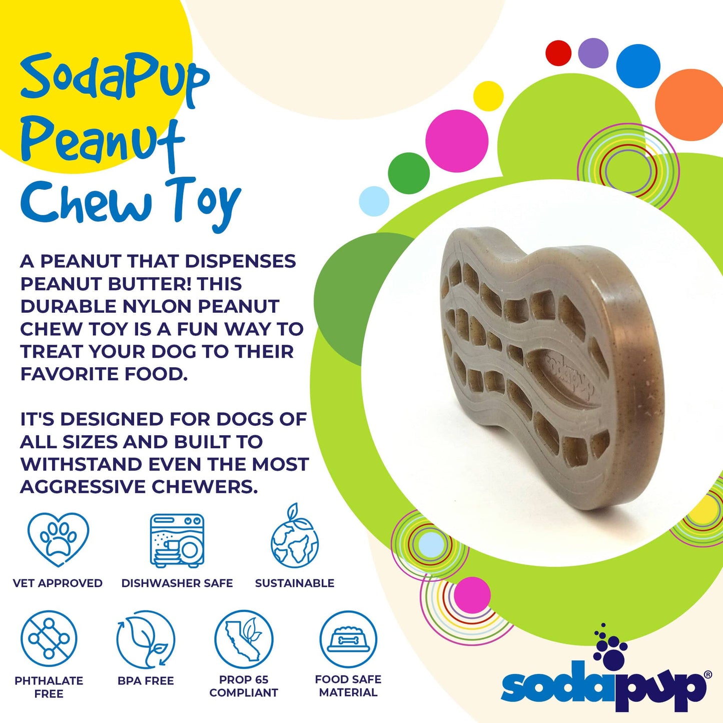 Peanut Nylon Dog Chew Toy | Ultra-Durable for Aggressive Chewers | SodaPup