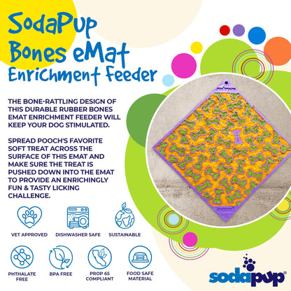 Bones eMat - Enrichment Lick Mat for Dogs and Cats | eMat Enrichment Toy for Anxiety Relief | SodaPup
