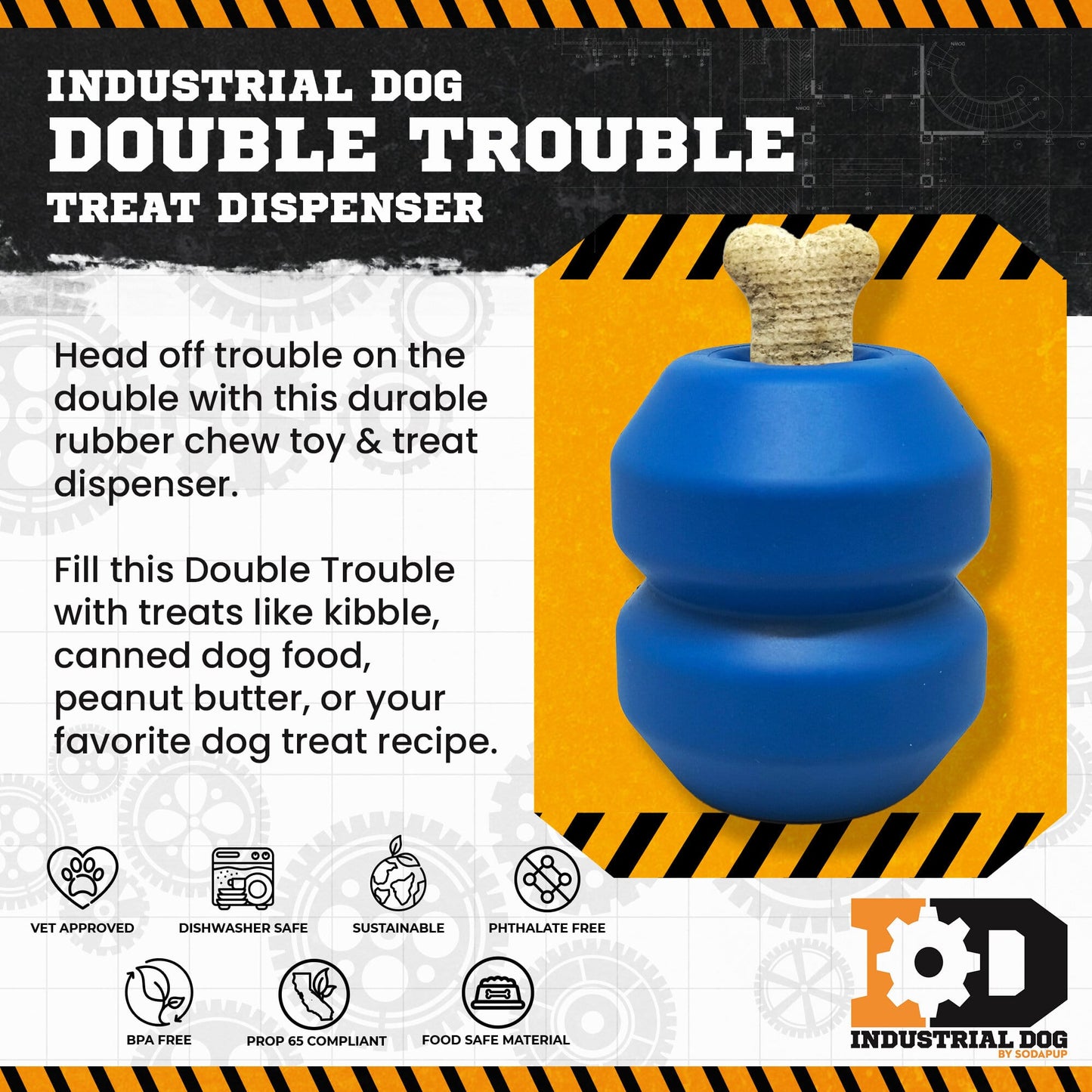 Double Trouble Durable Rubber Chew Toy and Treat Dispenser