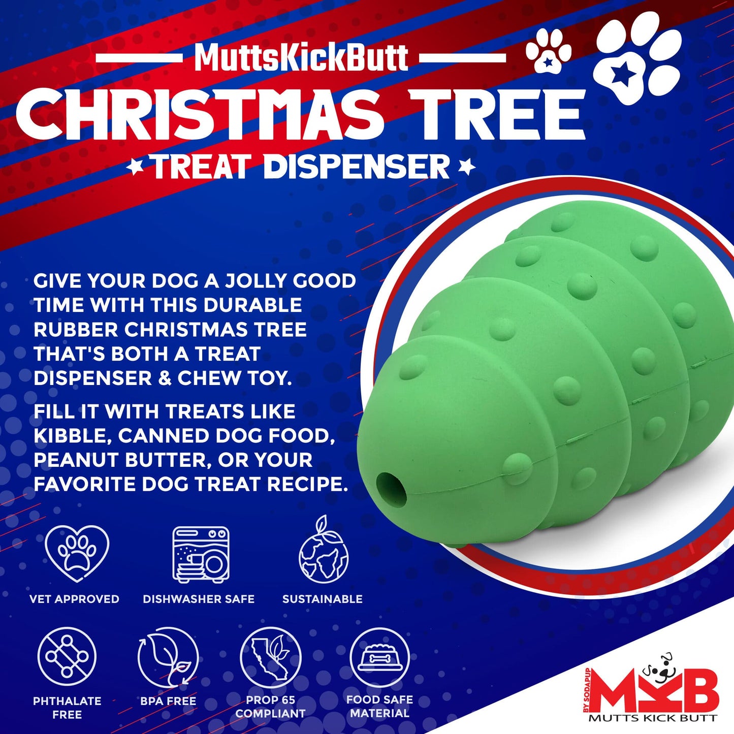 Christmas Tree eDispenser Durable Rubber Chew Toy & Treat Dispenser