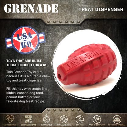 Grenade eDispenser Durable Dog Chew Toy & Treat Dispenser