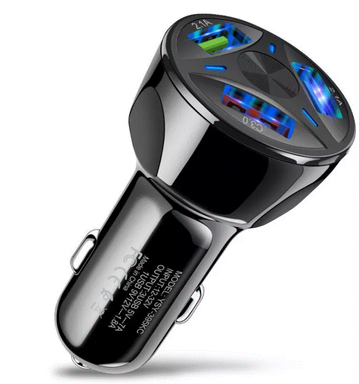 3 Port Fast LED Car Charger + 3 in 1 Cable Combo Black