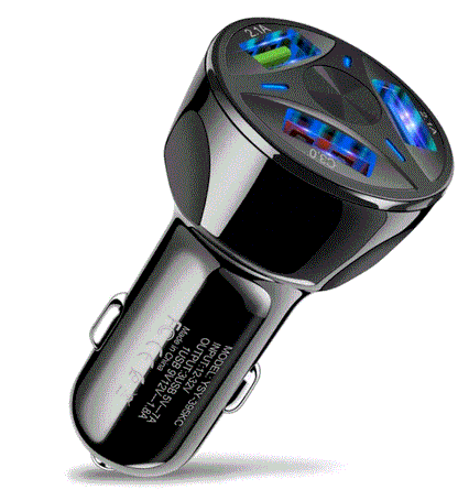 3 Port Fast LED Car Charger + 3 in 1 Cable Combo Black
