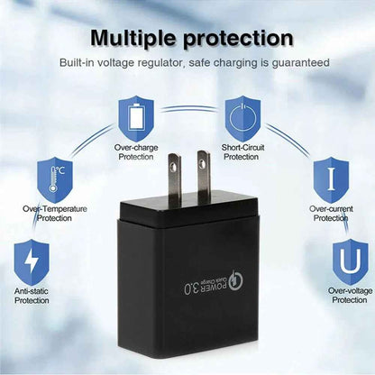 3 port LED Display High Speed Wall Charger White + 3 in 1 Cable Combo