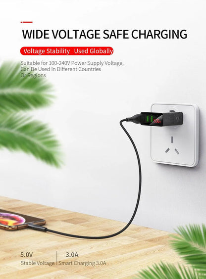 3 Port LED Fast Quick Charge QC 3.0 USB Hub Display Wall Charger Adapter US Plug