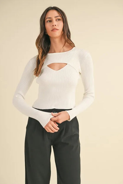 MABLE Cut Out Long Sleeve Ribbed Knit Top