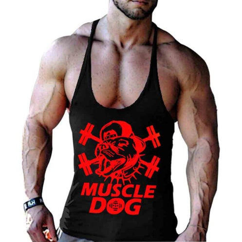 MUSCLE DOG™ Cotton Cartoon Workout Vest - Black Athletic Tank