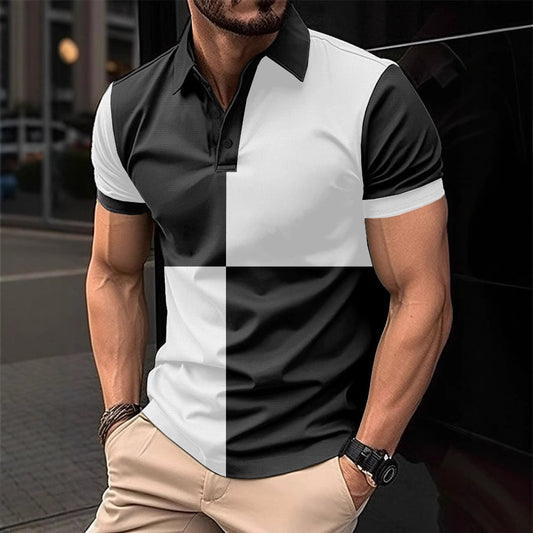 Bold Color-Block Cotton Polo Shirt - Contrast Stitching Design