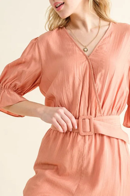 And The Why Flounce Sleeves Romper with Belt