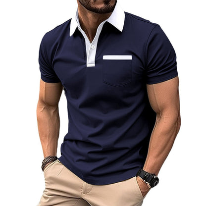 Men's Cotton Blend Polo Shirt - Slim Fit Lapel Collar Short Sleeve