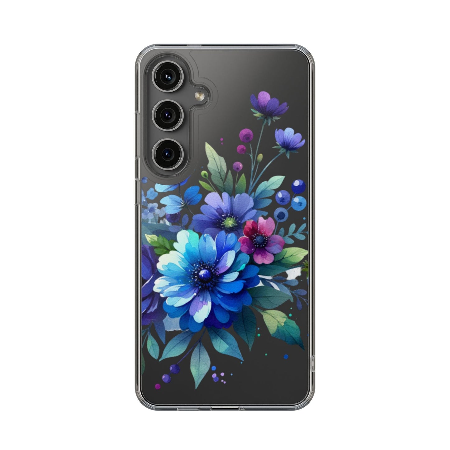 Vibrant Blue Floral Clear Phone Case