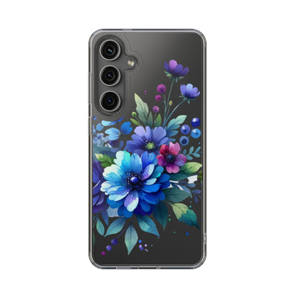 Vibrant Blue Floral Clear Phone Case