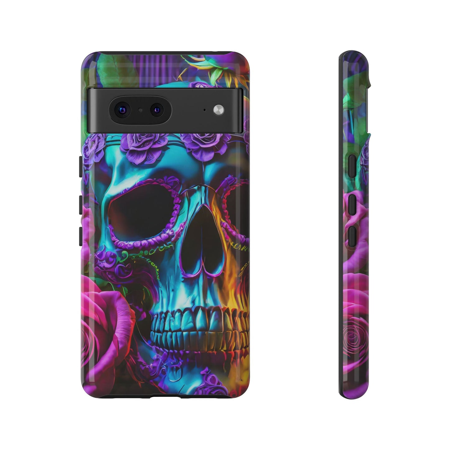 Neon Skull and Roses Vibrant Tough Phone Case