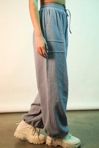 VERY J Wide Leg Gauze Solid Pants