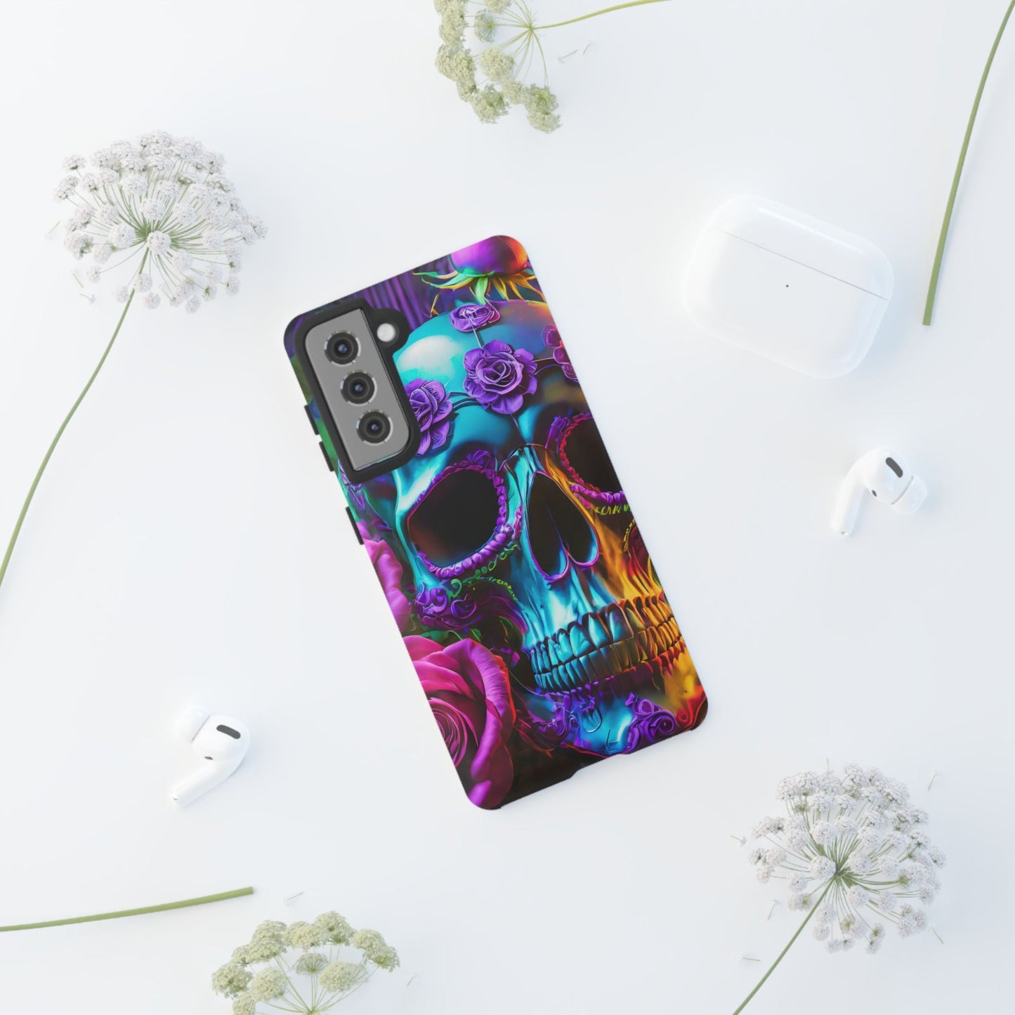 Neon Skull and Roses Vibrant Tough Phone Case