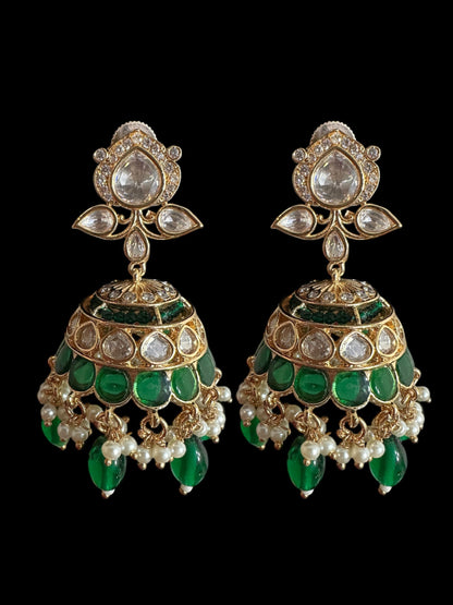 Savera Polki jhumka and tika set in green ( READY TO SHIP )