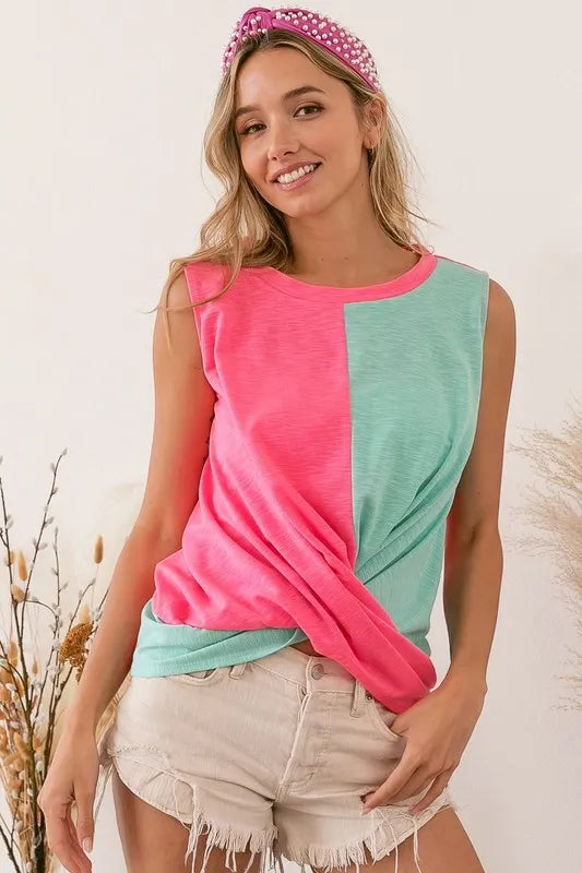 BiBi Slub Terry Color Block Twisted Top