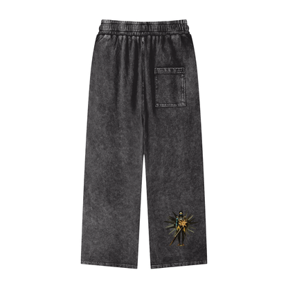 Amaru Khan Stars Acid Wash Straight Leg Pants