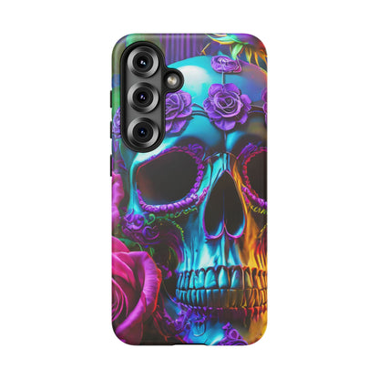 Neon Skull and Roses Vibrant Tough Phone Case