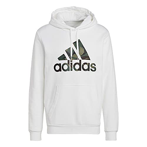 adidas Men's Tall Size Essentials Fleece Camo-Print Hoodie, White, Medium