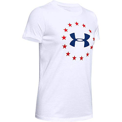 Under Armour Women's Freedom Logo T-Shirt , White (100)/Royal Blue , Medium