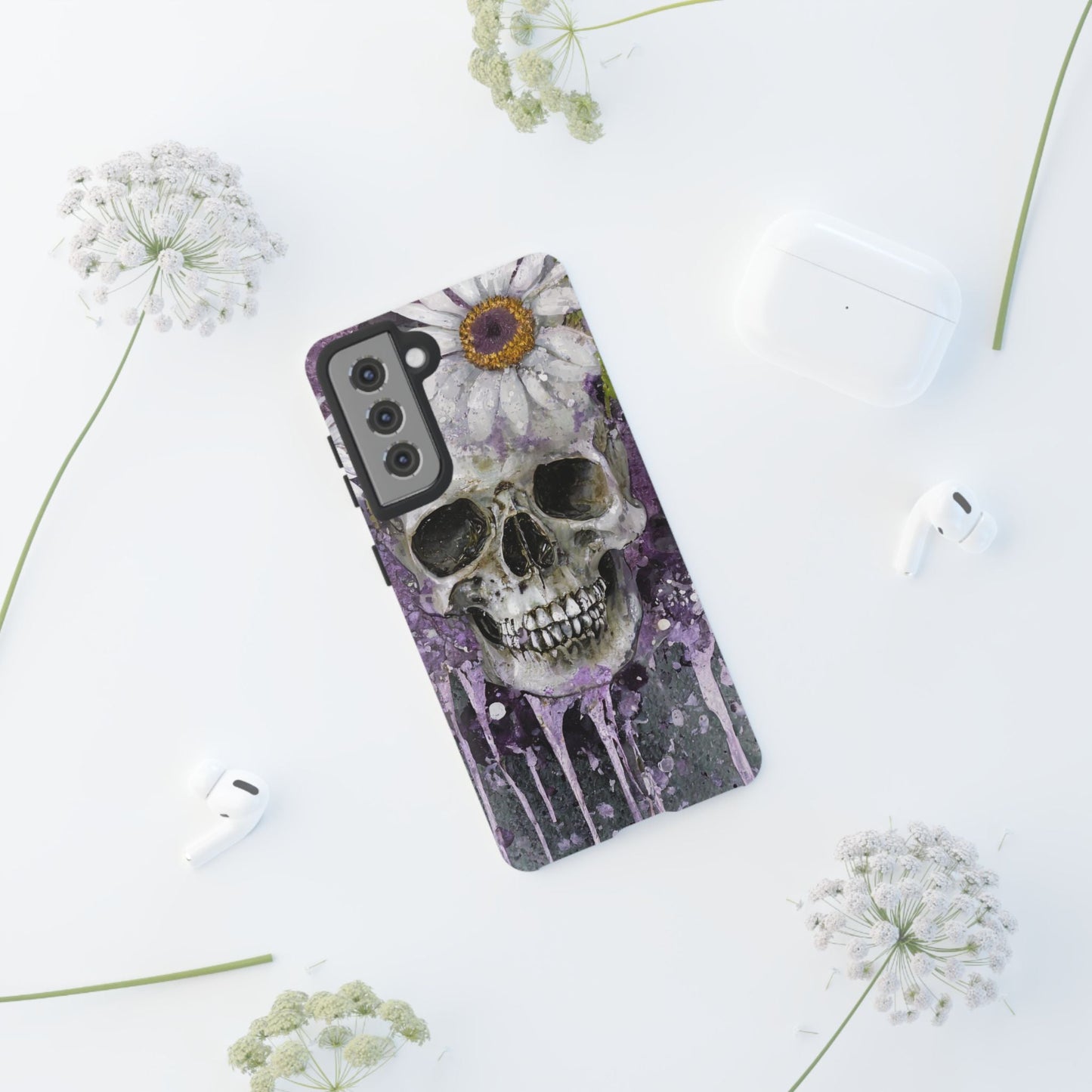 Plum Skull and Daisy Tough Phone Case