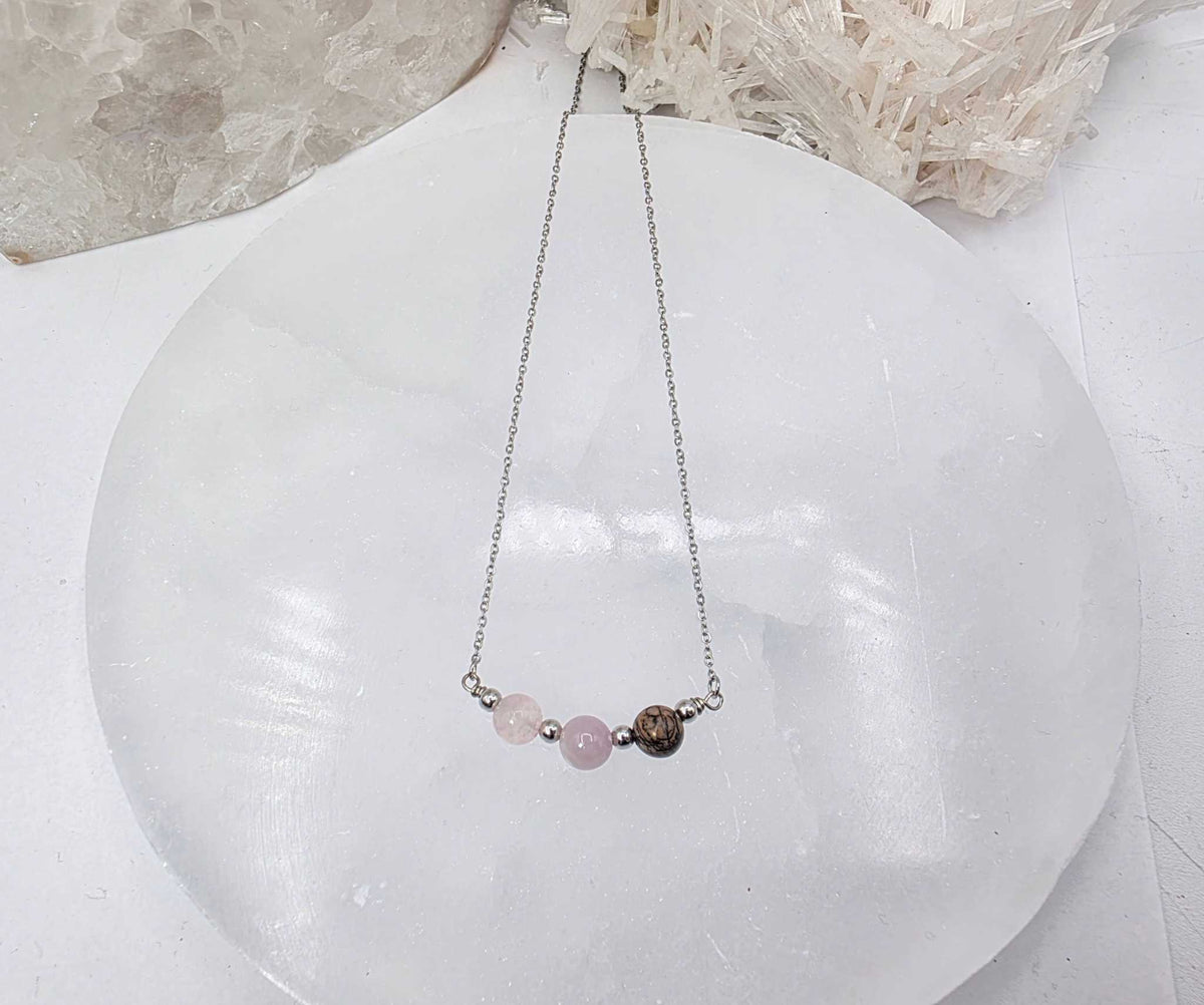 I AM ENOUGH - Kunzite, Rose Quartz, Rhodonite Gem Jewelry Set