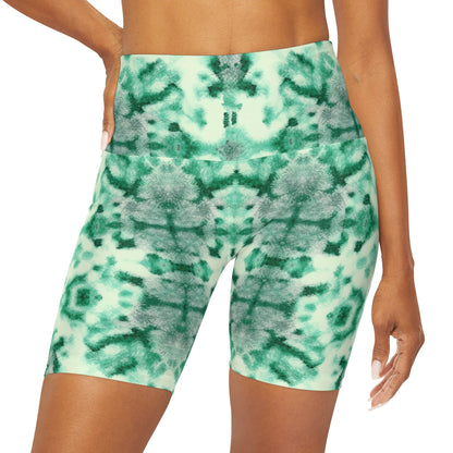 Shibori Lime Sherbert High Waisted Yoga Shorts