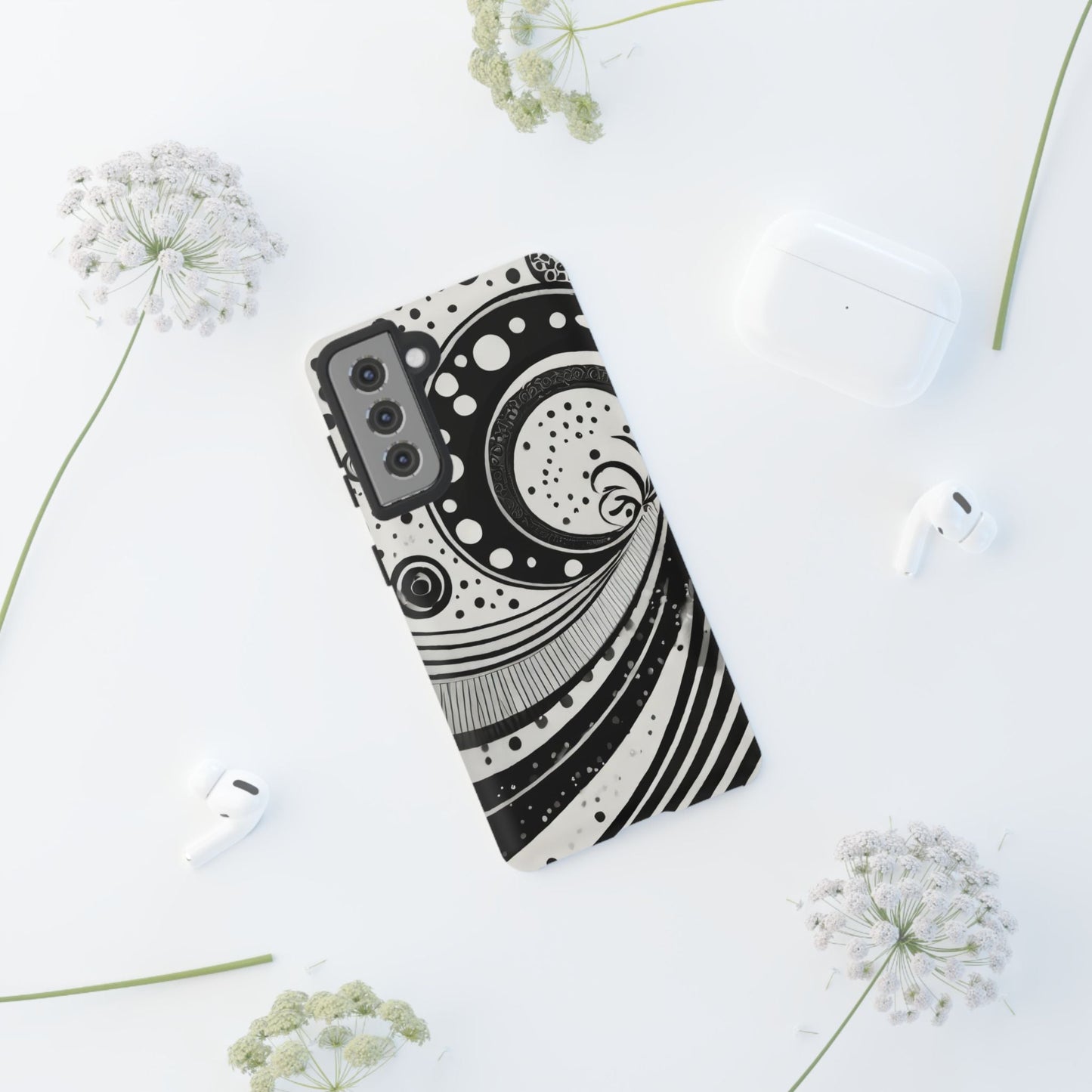 Artistic Black & White Swirl Tough Phone Case