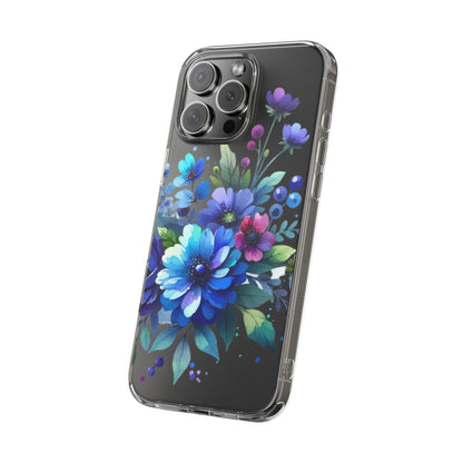 Vibrant Blue Floral Clear Phone Case