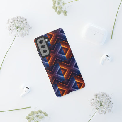 Stylish Tough Phone Case With Blue & Orange Abstract Design
