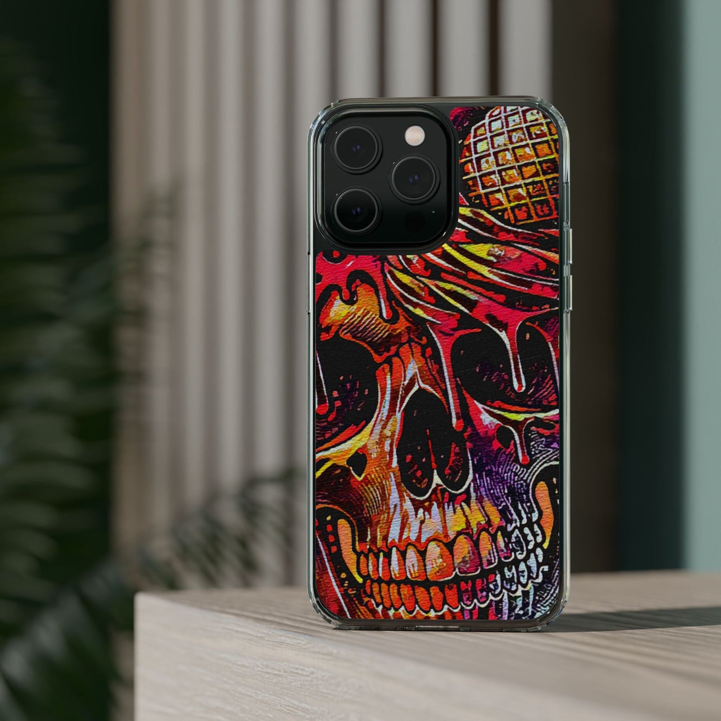 Neon Ice Cream Skull Clear Phone Case