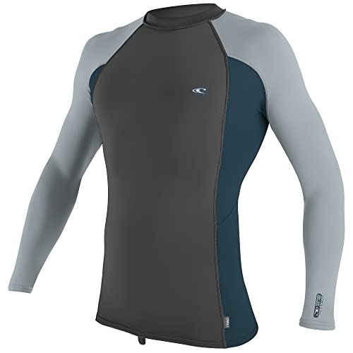 O'Neill Wetsuits Men's Standard Premium Skins Long Sleeve Rash Guard, Graphite/Cadet Blue/Cool Grey, X-Small