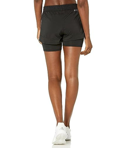 adidas Women's Pacer 3-Stripes Woven Two-in-One Shorts, Black/White, Medium