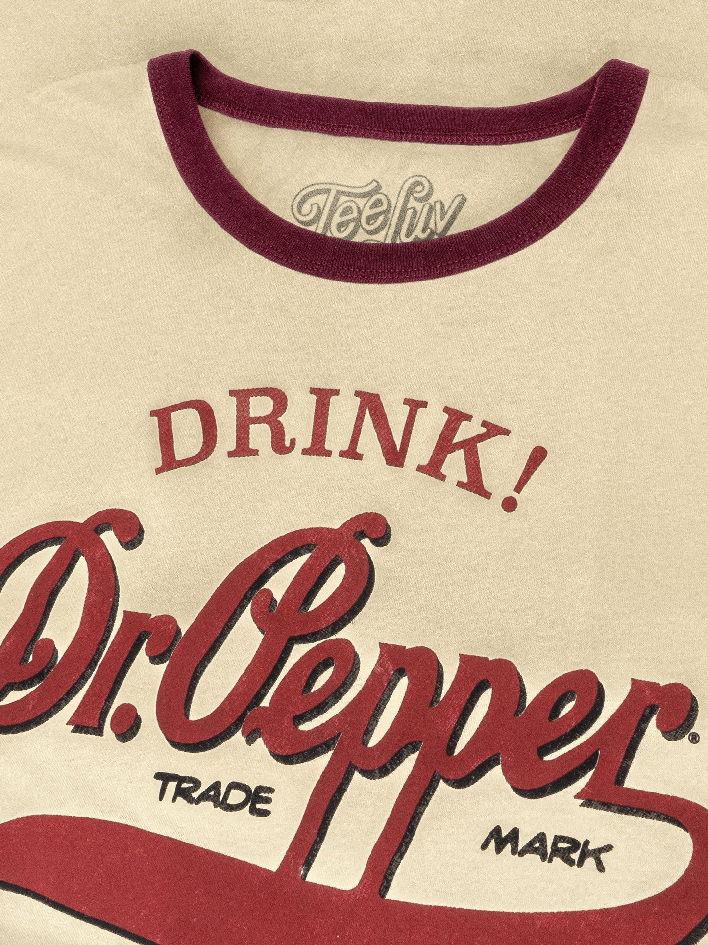 Retro Drink Dr. Pepper Ringer T-Shirt - Beige and Maroon